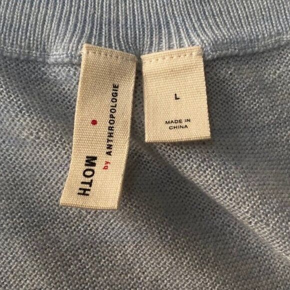 Moth Anthropologie Wool Mock Neck Sweater Pastel Blue Size Large NWT - Picture 6 of 11